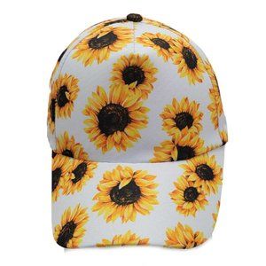 NEW Women's Sunflower Print Ponytail Baseball Cap Hat